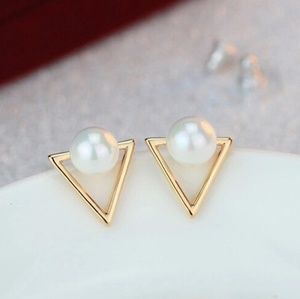 Open Triangle Faux Pearl Stud Earrings